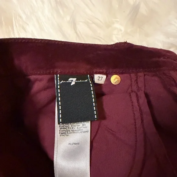 7 For All Mankind Women's Burgundy Velvet Straight Leg Jeans - Picture 5 of 5